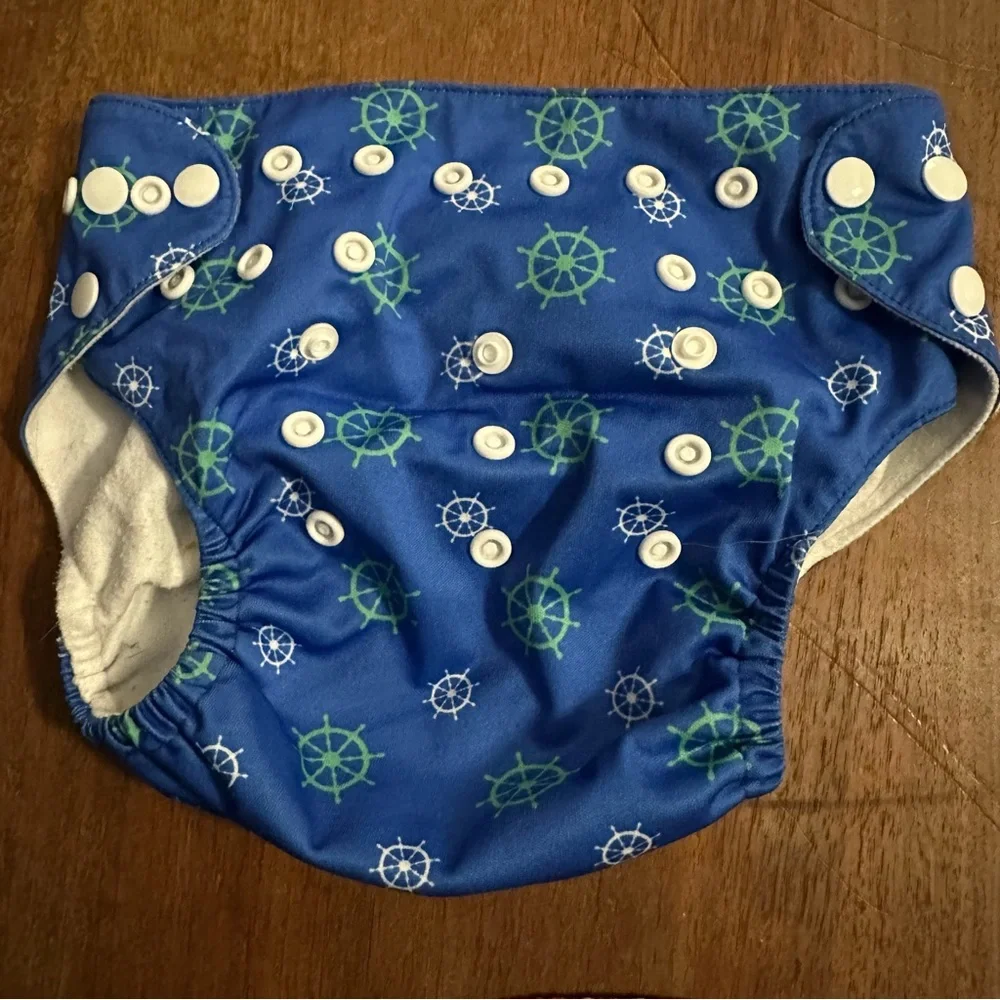 Nora’s Nursery Nautical Reusable Pocket Cloth Diaper Set of 4 adjustable size.